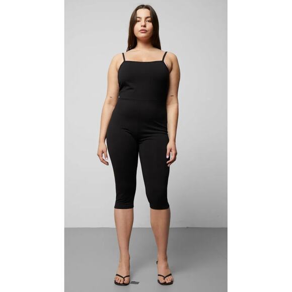 Weekday Lindey Jersey Jumpsuit Black Cropped Adjustable Straps Women's Medium - Picture 1 of 11
